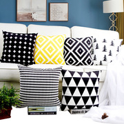 北欧抱枕靠垫现代简约黑白黄色，条纹几何格子，抱枕套客厅沙发靠枕