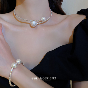 碎银珍珠项链2024锁骨链女高级感配饰项圈，颈带颈链装饰