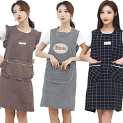 围裙韩版时尚中老年坎肩马甲工作服纯色简约护衣罩衣厨房耐脏