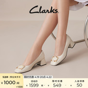 Clarks其乐妮嗒女鞋2024春季款舒适方根中跟单鞋女粗跟高跟鞋婚鞋