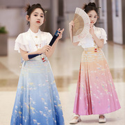 2024夏季女童套裙夏装中国风洋气复古小飞袖短袖马面裙两件套