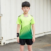羽毛球服套装儿童运动短袖T恤蓝橙荧光绿色比赛乒乓球衣裤男童女