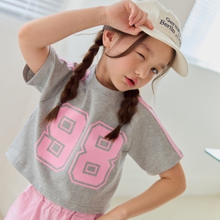 女童短款数字两条杠T恤 Dore韩国南大门童装24夏新中大童上衣431