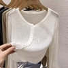 2024夏季白色法式镂空针织开衫女设计感小众宽松短款长袖外套上衣
