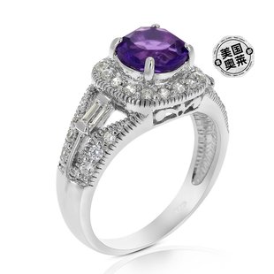 virjewels0.85克拉紫色紫水晶，戒指.925纯银，配铑圆形7毫米