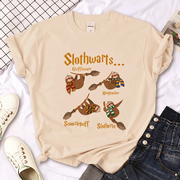 slothtshirt时尚卡通，树懒印花圆领卡其色，打底t恤大码女装衣服