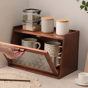 实木复古防尘桌面，收纳盒杯子茶具茶杯展示柜，马克杯防尘木制整理柜