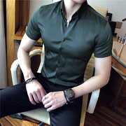 男生短袖弹力衬衫韩版修身纯色西装内搭职业，衬衣时尚半袖薄款大码