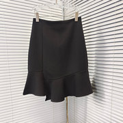特欧洲站高级黑色遮胯裙子荷叶边半身裙，高腰包(高腰包)臀鱼尾短裙潮