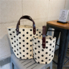日韩法式复古波点水桶包时尚(包时尚)小清新简约手提帆布袋饭盒购物袋