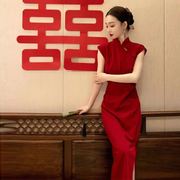 新娘晨袍敬酒订婚礼服结婚便装新中式旗袍红色连衣裙子女夏季2023