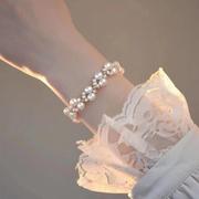 网红同款法式淡水珍珠蕾丝手链美国进口包金轻奢高级感小礼物