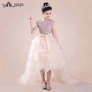 儿童礼服公主裙粉色可拆卸拖尾女童模特表演艺考红毯走秀服