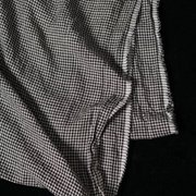 7.27文艺复古黑白色小格子，亚麻水洗面料，亚麻色织衬衫裤子布料c021