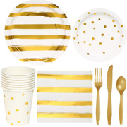 烫金白色圆点餐具生日节日派对装饰纸盘纸杯纸巾布置碟子盘子套装
