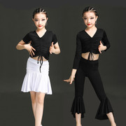 拉丁舞服女儿童专业考级比赛训练分体套装少儿，拉丁舞演出练功服夏