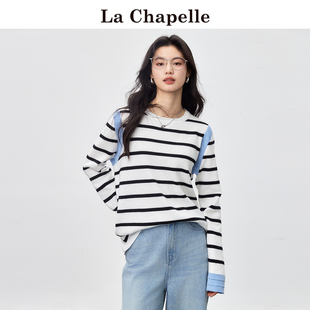 拉夏贝尔/La Chapelle黑白条纹针织衫女春秋设计感小众宽松