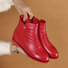 秋冬平跟短靴单靴红色婚鞋 真皮内增高加绒马丁靴女靴子红色