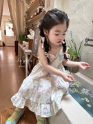 凡妈韩版童装女童洋气连衣裙夏装小童卡通印花吊带棉布裙子