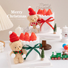圣诞节毛绒可爱小熊蛋糕装饰圣诞节快乐丝带草莓蜡烛装扮插件插牌