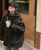 波拉韩国女男孩青少年小中大童冬连帽夹加棉服工装冲锋衣风衣外套