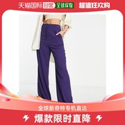 香港直邮潮奢 ASOS 女士设计长筒亚麻阔腿宽松喇叭型紫色裤子