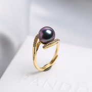 珍珠戒指女S925纯银黄金戒指天然贝珠食指指环尾戒活口戒指手饰品