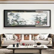 新中式刺绣画客厅，沙发背景墙苏绣装饰画，大气横版山水画办公室挂画