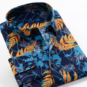 夏威夷沙滩花衬衫长袖男士宽松大码宽松港风复古痞帅衬衣外套男装