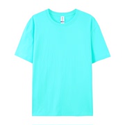湖蓝荧光蓝纯棉纯色圆领，短袖t恤全棉打底衫，男女大码t运动体恤宽松
