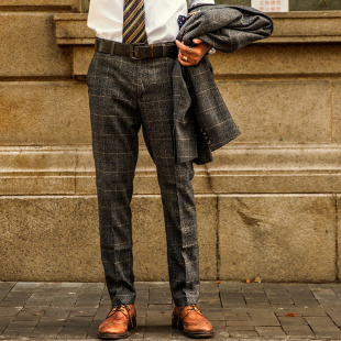 SOARIN复古英伦格子裤男 绅士商务正装直筒休闲西装裤垂感长裤子