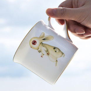 妙home金边描金卡通骨瓷马克杯情侣，对杯可爱兔子，水杯咖啡家用杯子