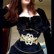 annzley黑色丝绒外穿短款束腰，钢骨corset宫廷束身衣，马甲盘花