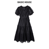 basichouse百家好春夏氛围，感连衣裙黑色法式气质小黑裙