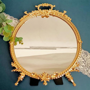 化妆镜大号台式单面镜桌面复古小圆镜欧式梳妆台高清公主法式镜子