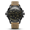 皮带石英士手表小双多功能男尔运动圆形真皮黑色金色普通国产腕表