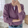 香芋紫毛衣女开衫外套，女学院风2022秋季女装韩版长袖纯色上衣