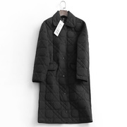 D843纯色翻领单排扣长款外套绗缝冬季2022长袖韩版女棉衣棉服