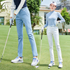 高尔夫女士长裤修身显瘦弹力松紧中腰防水白色运动休闲球裤子服装