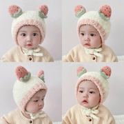 女宝宝帽子秋冬季可爱超萌冬款婴幼儿婴儿针织毛线帽外出护耳保暖