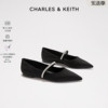 CHARLES&KEITH春夏女鞋CK1-70900498亮钻一字带尖头平跟单鞋女