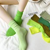 荧光绿色袜子女中筒袜纯棉春秋，款薄荷绿堆堆袜牛油果绿夏季长筒袜