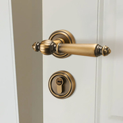 室内木门锁法式黄古铜(黄古铜)门锁房间复古门把手美式磁吸静音分体房门锁