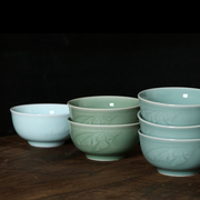 龙泉蕉叶纹青瓷饭碗 陶瓷家用中式大碗 汤碗面碗大号加厚高档创意