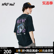 H5LY NO7复古收音机印花男女同款宽松短袖水洗T恤holynumber7