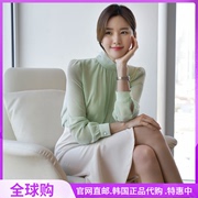 薄荷绿衬衫长袖，韩国2023春秋季雪纺，衬衣设计感上衣女