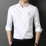 春秋季男士长袖衬衫黑白色，印花衬衣中年商务休闲寸衫韩版职业寸衣