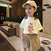 女童短袖t恤韩版2022夏装宝宝，洋气休闲上衣儿童卡通打底衫薄