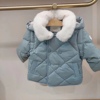 韩国童装冬男女童宝宝双排，扣毛领带帽纯色，洋气羽绒服外套
