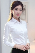 100%纯棉白衬衫女长袖韩版修身长袖职业装衬衣女，工作服正装学生女
